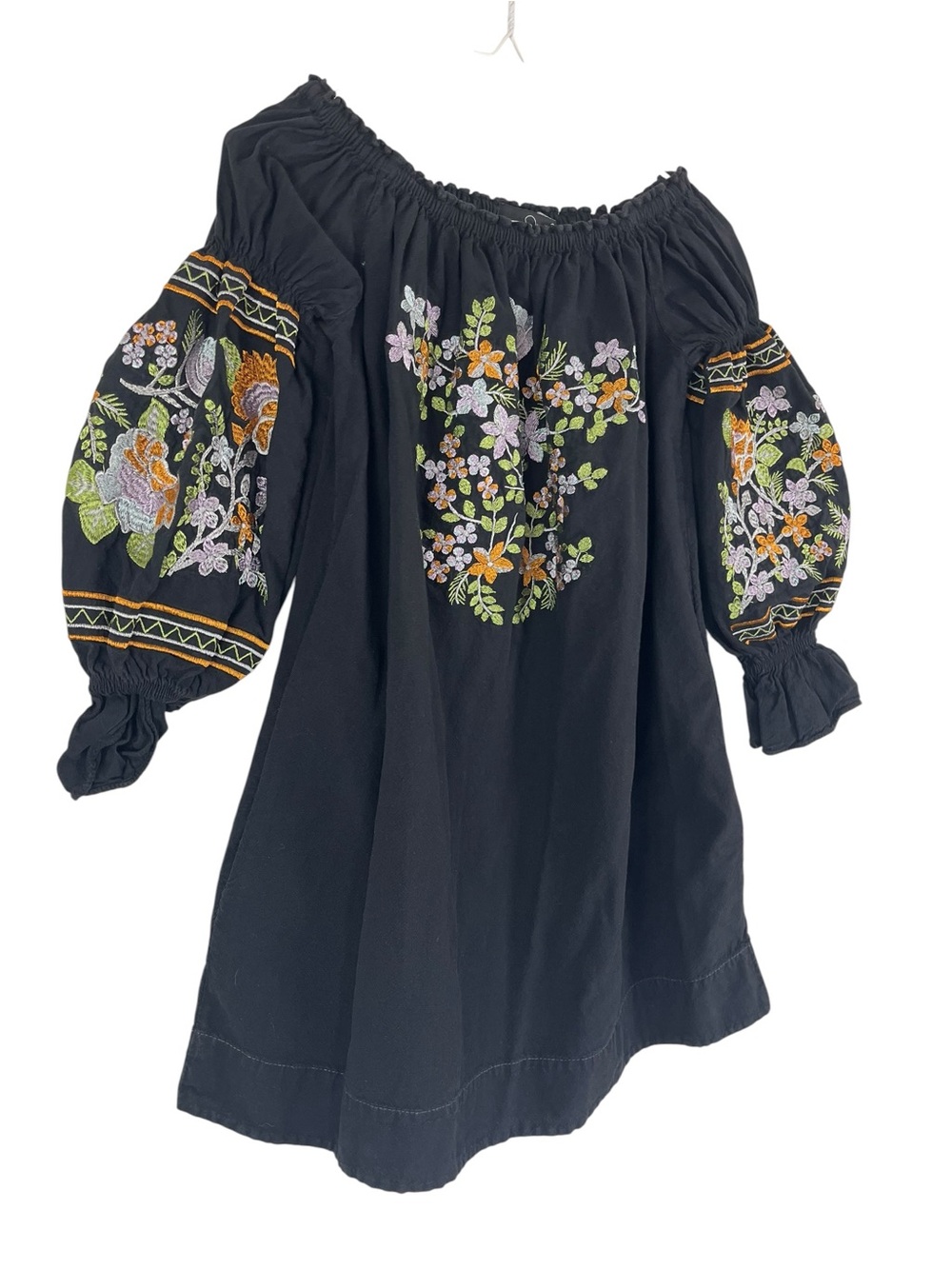 Giocam Black Embroidered Floral Off Shoulder Boho Peasant Blouse Size Medium - Picture 2 of 8